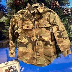GAP Kids Green and Black Camouflage Button-Down Shirt
